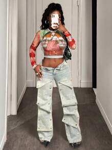 BamGleam Colorful See Through Mesh Long Sleeved T-Shirt