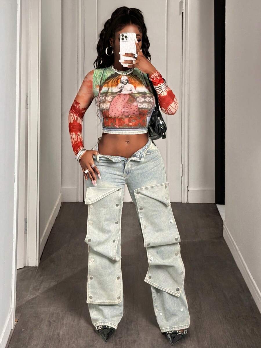 BamGleam Colorful See Through Mesh Long Sleeved T-Shirt