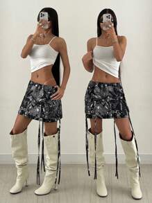 Coolane Women's Summer Streetwear Y2K Hip-Hop Athletic Tree Graphics Skirts With Pockets