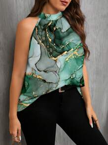 EMERY ROSE Áo cánh hở vai in họa tiết đá cẩm thạch nhuộm loang cỡ lớn cho nữ ngày lễ - Nhiều màu - Xem 3