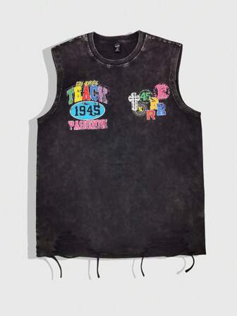 Street Life Camiseta de tirantes casual de cuello redondo con estampado de letras para hombre de verano