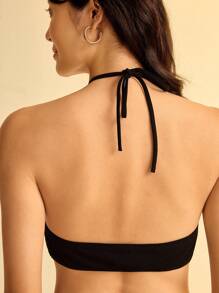 CAJUNI Turtle Bamboo Embroidery Halter Split Hem Casual Mini Dress For Women