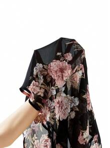Ellevyn Women's Fashion Elegant Asymmetric Neck One Shoulder Cinched Waist Chiffon Floral Print Blouse, Suitable For Commuting, Outings And Daily Wear Teacher For Women Country Women Beach Vacation - Multicolor - View 8