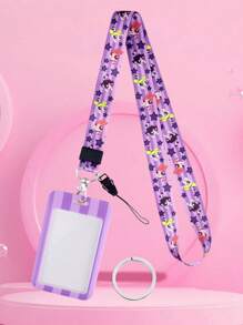 THE POWERPUFF GIRLS X SHEIN Blossom, Bubbles, Buttercup Pattern 3-In-1 Purple ID Card Holder With Lanyard - Purple - View 3