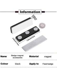 3/12/20 件磁铁用于姓名徽章姓名标签带夹姓名标签磁力带 3 钕磁铁粘性磁铁制服夹克 ID 标签（黑色）