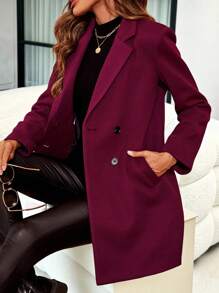 SHEIN 秋冬翻领双排扣大衣