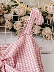 DreamSkyne Rochie elegantă în carouri, cu bretele spaghete, talie strânsă, ținută de vară, mărime plus