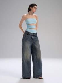 LYSMO 2025 Nouvelle arrivée Combinaison sans bretelles d'été pour femmes avec découpe sur le côté de la taille et détail d'anneau métallique. Parfait pour un style audacieux, une ambiance de fille branchée, une esthétique Y2K et une tenue de plage - Bleu ciel - Voir 7