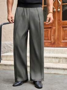 Manfinity VCAY Men's Casual Woven Elastic Waist Ruched Wide Leg Pants - Brown - View 1