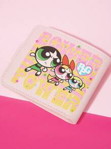 THE POWERPUFF GIRLS X SHEIN 1pc Blossom, Bubbles, Buttercup Pattern Women Creative PU Casual Short Folding Wallet, Coin Purse, Card Case, Multipurpose Zipper Wallet