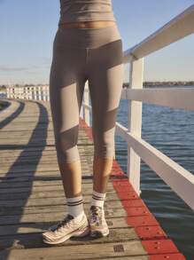 Aralina Bộ đồ thể thao bó sát & quần legging màu trơn - Cà phê nâu - Xem 7