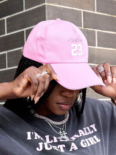 Kawaii 1pc Fashionable Minimalist Pink Number & English Letter Pattern Comfortable Sun Protective Versatile Women Baseball Cap