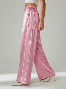 SHEIN Tall Women Solid Pink Color Casual Fashionable Summer Simple Satin Stylish Pants, For Daily Wear