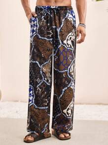 Manfinity VCAY 男士梭织休闲松紧腰直筒裤，宽松舒适，适合年轻人 - 彩色 - 查看 1