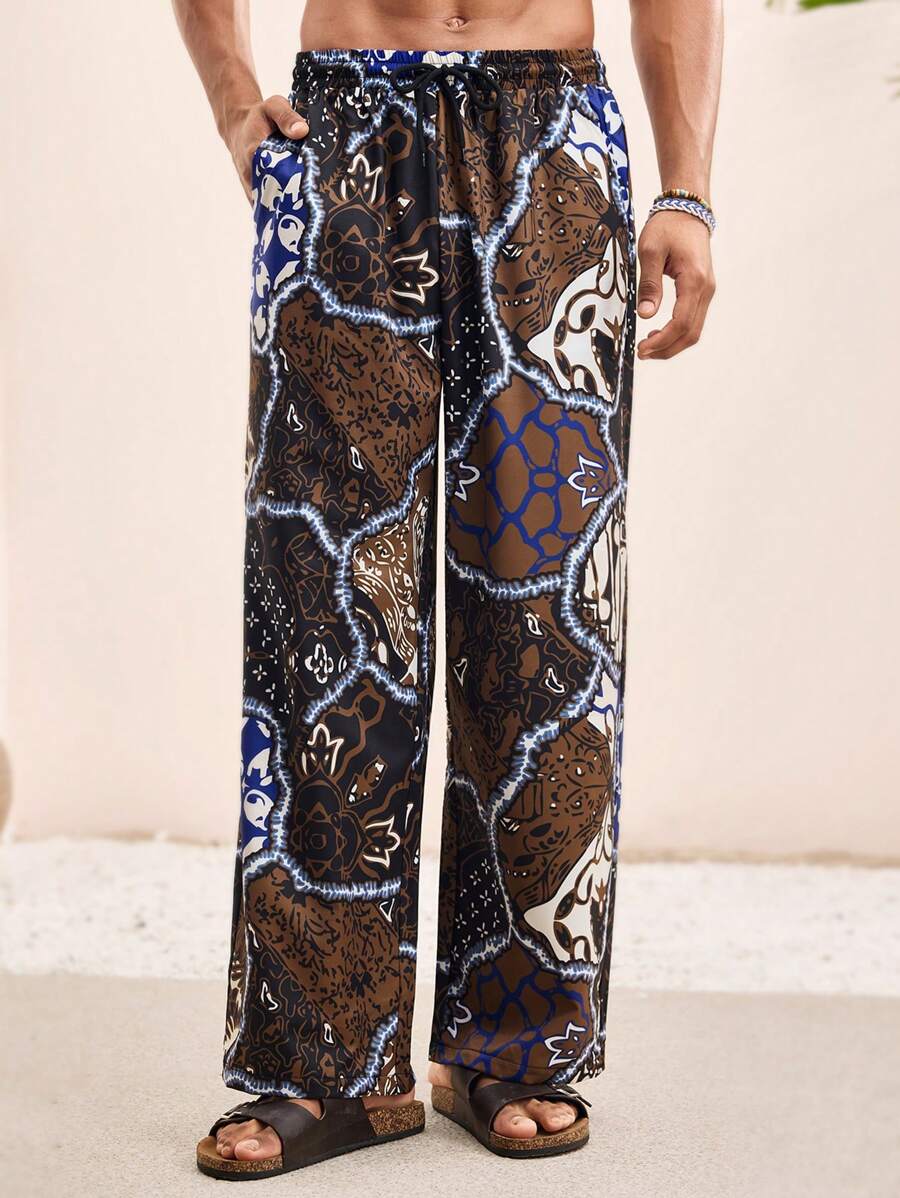 Manfinity VCAY 男士梭织休闲松紧腰直筒裤，宽松舒适，适合年轻人 - 彩色 - 查看 1