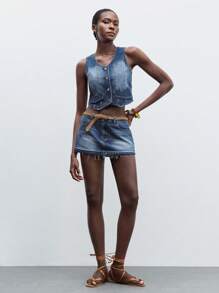 Maija Chaleco vaquero casual sin mangas de un solo abotonado para mujer, ideal para verano