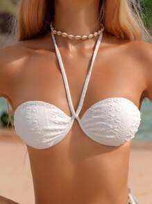 Swim Mod Áo tắm nữ họa tiết hoa 3D vải đệm màu trắng, màu trắng trơn, phong cách ngọt ngào cho bơi lội, bãi biển, tiệc hồ bơi cho kỳ nghỉ hè trên bãi biển - trắng - Xem 2