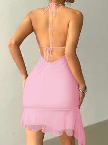 Aloruh Vestido corto sin espalda con corbata en el cuello y tirantes, para mujer