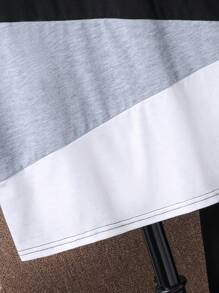 青少年男孩休闲拼色圆领短袖 T 恤和短裤套装，适合上学、日常生活、运动、春夏季