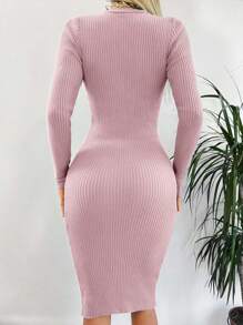 EURMUSE Jednolity Kolor Dopasowana Elegancka Sukienka Sweterowa Z Długim Rękawem