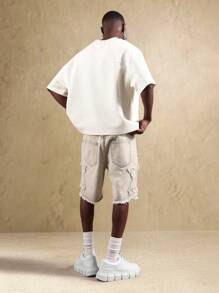 SUMWON Pantalones cortos bermuda de mezclilla desgastados con estampado de estrella, borde crudo, uso casual de verano, ropa de calle, festivales y playa