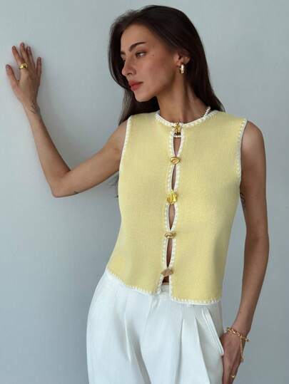 Aloruh 女士休闲简约圆领无袖薄款开衫