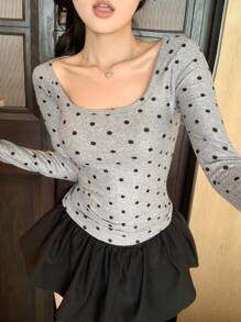 DAZY 秋季新款女士圆点修身T恤