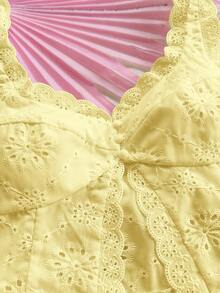 Soleia 女士孔眼刺绣休闲背心，适合度假、派对、下午茶、海滩、约会、夏季 - 黃色 - 查看 4