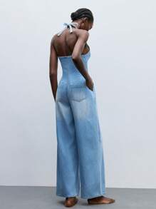 Maija 女式蓝色牛仔无袖吊带连体裤 - 淺色水洗藍 - 查看 1