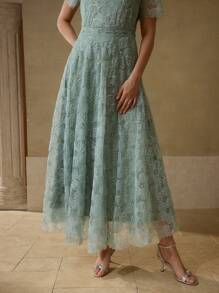 MOTF PREMIUM JUPE ÉVASÉE EN MAILLE AVEC APPLICATIONS DE SEQUINS CONTRASTÉS - Vert - Voir 3