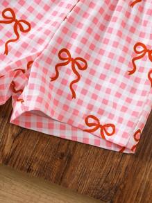 SHEIN 2pcs/Set Baby Girl Summer&Autumn Cure Casual Style Set ,Bowknot-Shape Printing Sleeveless Top&Shorts - Pink - View 5
