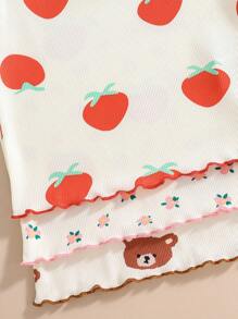 Set de 6 piezas de pijama para niñas, top de manga corta y pantalón de 3/4 para outfit en casa para niñas pequeñas, primavera y verano - Multicolor - Ver 3