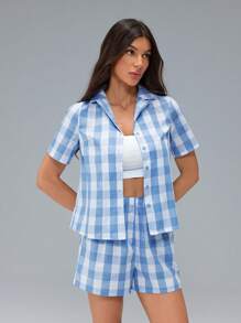 SHEIN Tall Trang phục hai mảnh dành cho phụ nữ mặc hàng ngày - Màu xanh lam - Xem 5