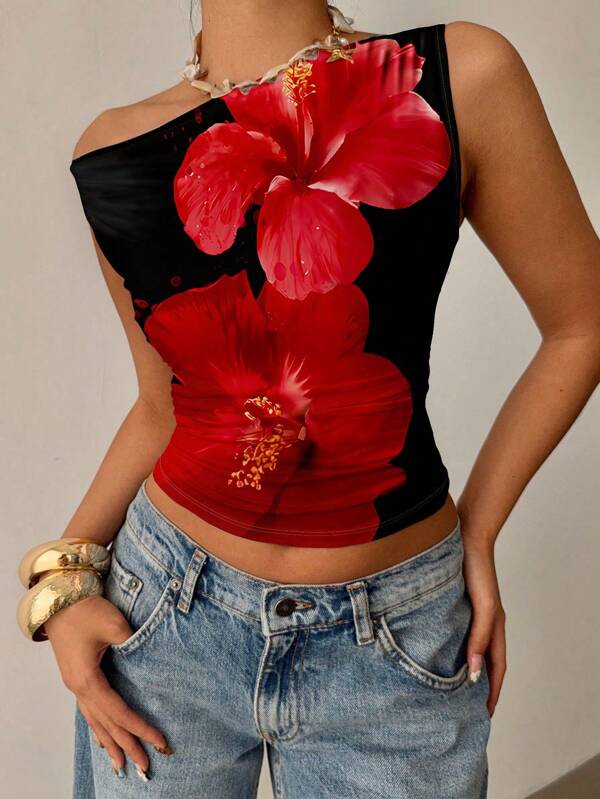 Siren Gaze Casual Floral Printed Short Sleeve Blouse For Women, Elegant Design Suitable For Summer,Vintage Style, Casual Vacation Style, Sexy Style, Cute, Y2K Coconut Girl Boho, Spring Break, Brunch-Ready Girls Trip, Neon Beach Vibes, Bohemian Hippie Style, Music Festival, Perfect For Summer