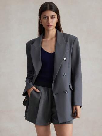 Briarwyn 秋冬女士纯色双排扣优雅办公室长袖西装外套