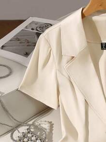 Flirla High-End Luxe Fashion Cinched Waist Elegant Plus Size Women Short Sleeve Blouse