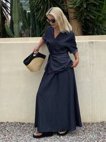 Livesso Women Two Pieces Outfits For Daily Wear Vacation - Navy Blue - View 5