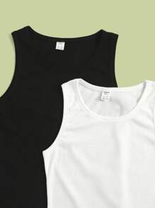 SHEIN Teen Girls 2pcs Ribbed Knit Solid Tank Top