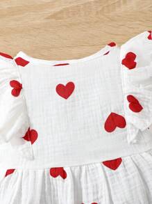 SHEIN Vestido Para Niña De Bebé Impreso Con Corazones Y Dobladillo Con Volantes - Rojo y blanco - Ver 5