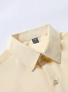 Manfinity Homme Men's Gradient Color Print Single-Breasted Casual Short Sleeve Shirt, Summer - Yellow - View 4