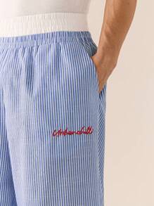 SWAVVY Men Casual Loose Striped Patchwork Waist Straight-Leg Woven Pants, Modern Daily Wear, School, Fall