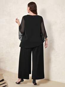 SHEIN Clasi Bộ đồ liền quần ống rộng màu trơn lưới xoắn cỡ lớn, thích hợp mặc hàng ngày, trang phục mùa hè cho phụ nữ, trang phục đi nghỉ cho phụ nữ, váy dự tiệc cưới cho phụ nữ, quần áo mùa hè, trang phục công sở cho phụ nữ, trang phục công sở cho phụ nữ, váy dự tiệc cưới, phong cách tiền bạc xa xỉ cho phụ nữ, trang phục đi chơi, mùa hè châu Âu, bộ 2 món cho phụ nữ, bộ cho phụ nữ, bộ đồ đôi cho phụ nữ, bộ mùa hè - màu đen - Xem 2