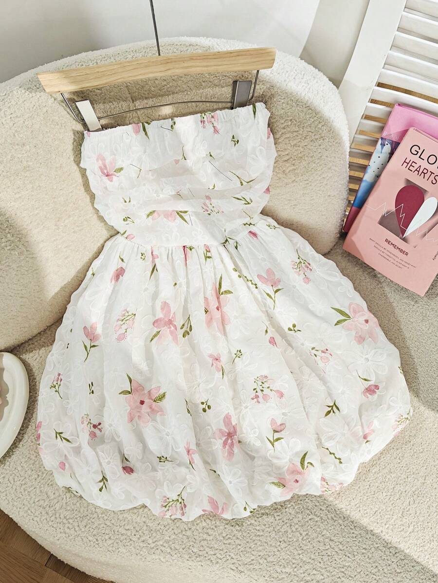 Chiquease Women's Tight-Fitting Strapless Bubble Mini Dress, Floral Print Fabric For Birthday, Party, Music Festival, Street Snap, Garden Photoshoot, Tea Break