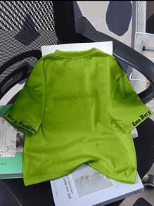 SHEIN Boy's Casual Funny English Letter Graphic Round Neck Short Sleeve T-Shirt, Suitable For Daily Wear, School, Outings, Sports, Spring/Summer Season - Green - View 2