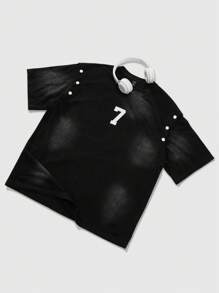 ROMWE MEN Street Life 男士标语印花结构T恤，适合春夏季日常穿着 - 黑色 - 查看 3