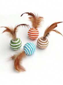 1pc/2pcs/4pcs/8pcs/10pcs Cat Toy Colored Ball Design, Cat Scratch Board, Cat Scratch Training Interactive Toy, Interesting Toy, Feather Toy, Random Color - Multicolor - View 1