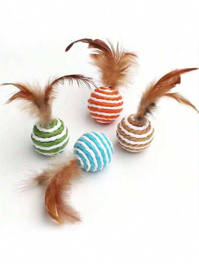 1 pieza/2 piezas/4 piezas/8 piezas/10 piezas Juguete para gato con diseño de bola de colores, rascador de gato, juguete interactivo de entrenamiento para rascar, juguete interesante, juguete con plumas, color aleatorio