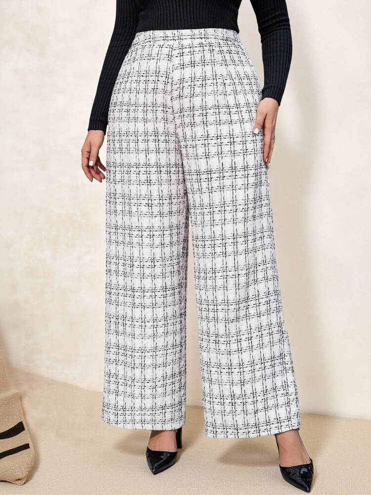 Plus Size Plaid Wide Leg Pants