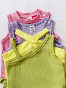 4 Stücke/Set bunte Dopamin-Muster Ärmellose Baby Mädchen Romper, Sommerbekleidung für den Strand