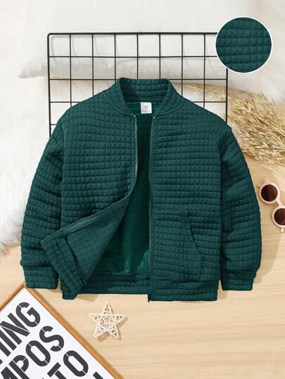 SHEIN Young Boy Loose Casual Drop Shoulder Round Neck Long Sleeve Jacket